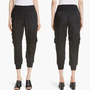 Cinq à Sept Giles Cupro Crop Cargo Joggers in Black size Medium